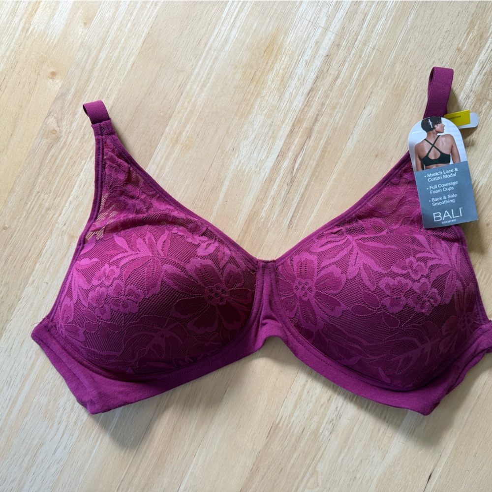 Bali Women's Floral Lace Bra - Rich Purple
